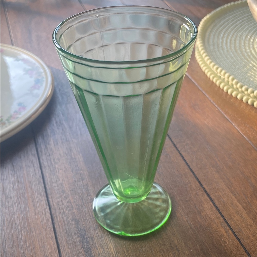 Vintage Uranium Glass Block Optic depression era Parfait/soda cup